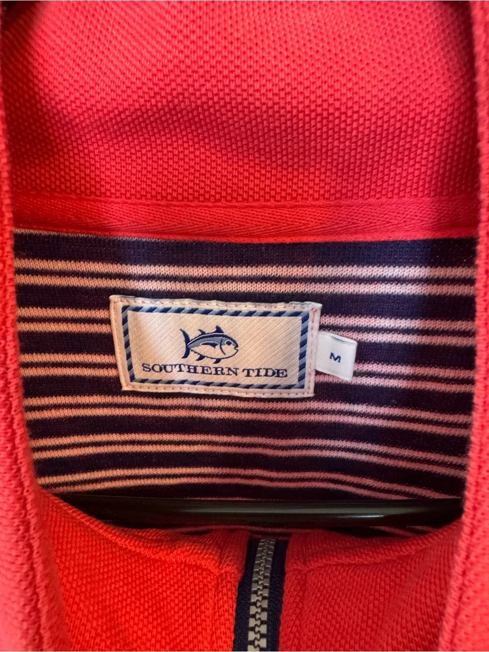 Southern Tide Pullover Size M RED 1/4 Zip Embroidered Knit Sweater Mens